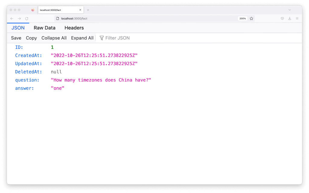 Submitted fact redirects to JSON in browser