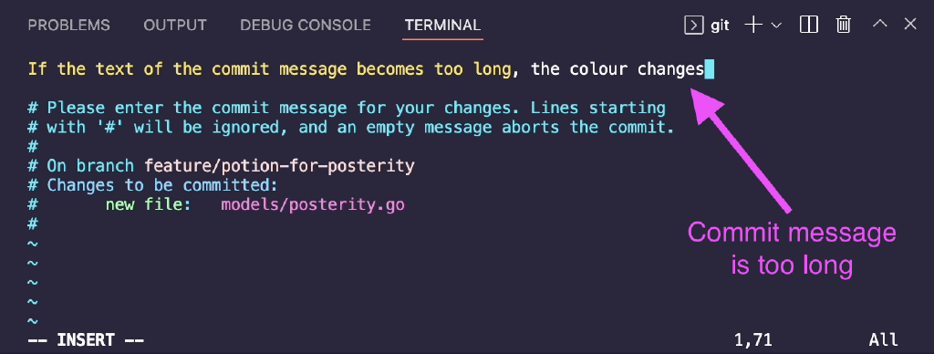 Long commit messages change colour
